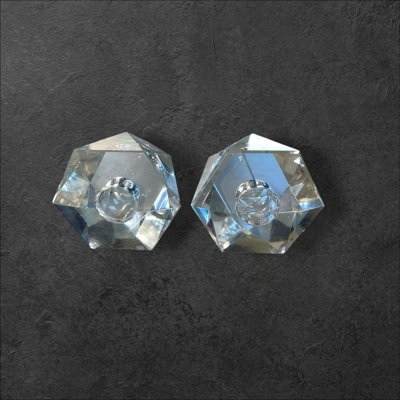 VTG 1950s Set of 2 Candleholders Hand Cut Crystal Glass Geometric Japan 2”x3” - Picture 9 of 13